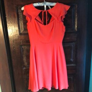 Express sz 0 red dress/tie in front/peekaboo in back/ruffle sleeves/full skirt